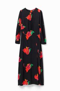 Lange jurk met split en bloemen - BLACK - XS