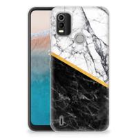 Nokia C21 Plus | TPU | Siliconen hoesje | Marmer Wit Zwart - Origineel Cadeau Man