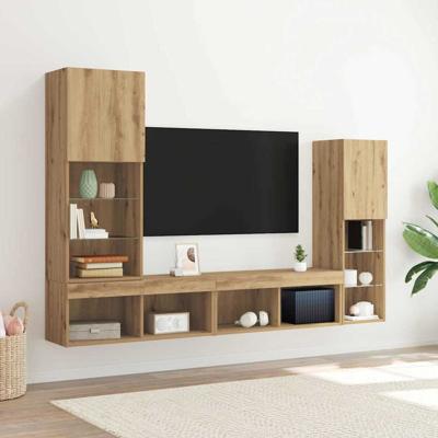 Tv-meubel met LED 40,5x30x102 cm bewerkt artisanaal eiken