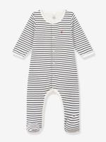 Gestreepte bodyjama van katoen voor baby's PETIT BATEAU marineblauw - thumbnail