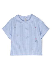 Il Gufo blouse rayée à fleurs brodées - Bleu