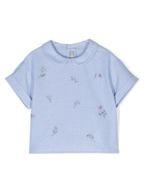 Il Gufo blouse rayée à fleurs brodées - Bleu
