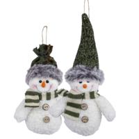 Kersthangers/kerstornamenten sneeuwpop knuffeltjes - 2x st - 15 cm - pluche