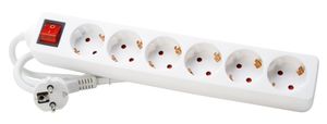 Kopp tafelcontactdoos 6-voudig 45g RA+schak. wit (1.4mtr)