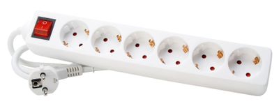 Kopp tafelcontactdoos 6-voudig 45g RA+schak. wit (1.4mtr)