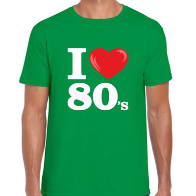 Disco T-shirt heren - I love 80s - groen - eighties thema party - verkleedkleding - themafeest