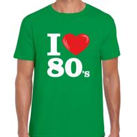 Disco T-shirt heren - I love 80s - groen - eighties thema party - verkleedkleding - themafeest