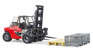 bruder Linde HT160S heftruck met pallet en 3 palletkooien modelvoertuig