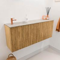 Toiletmeubel Mondiaz Joya Dlux | 100 cm | Meubelkleur Oak | Faye wastafel Ostra Wasbak Links | 1 kraangat