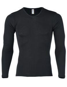 Heren Shirt Lange Mouw Zijde Wol Engel Natur Kleur Zwart Maat 50/52 - Large