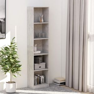 Boekenkast met 5 schappen 40x24x175 cm spaanplaat betongrijs