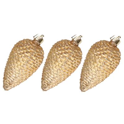 Kersthangers dennenappels - 6x st - goud - glitter - 8 cm - kunststof - kerstversiering