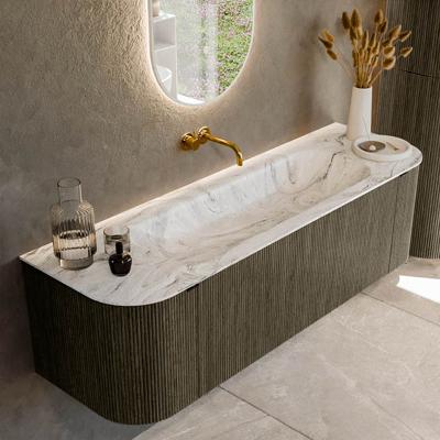 Badmeubel Mondiaz Kurve-Dlux | 150 cm cm | Meubelkleur Shadow | Wastafelkleur Glace | Solid surface | Wasbak midden spoelbak | Zonder kraangat(en)
