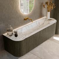 Badmeubel Mondiaz Kurve-Dlux | 150 cm cm | Meubelkleur Shadow | Wastafelkleur Glace | Solid surface | Wasbak midden spoelbak | Zonder kraangat(en)