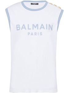 Balmain haut en coton 3-Button à logo imprimé - Blanc