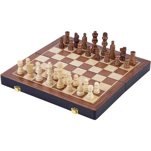 Engelhart schaakspel inklapbaar 38,5 cm hout bruin/wit 33-delig