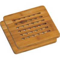 Pannen onderzetter van bamboe - 2x - 19 x 19 cm - Vierkant - Houten onderzetters