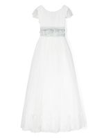 AMAYA robe longue en tulle à fleurs appliquées - Blanc