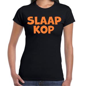 Verkleed T-shirt voor dames - slaapkop - zwart - glitter oranje - themafeest