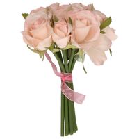 Boeketje kunstbloemen - rozen - roze - 20 cm - 9x stuks - Kunstbloemen - thumbnail