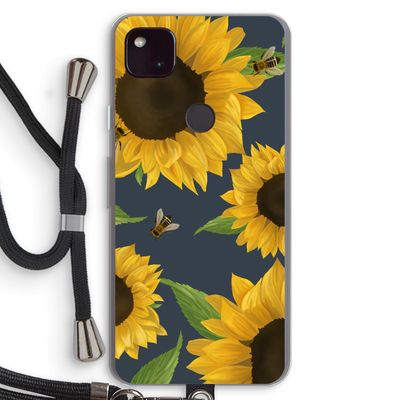 Sunflower and bees: Pixel 4a 5G Transparant Hoesje met koord