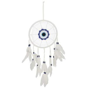 Dromenvanger/dreamcatcher - mobiel - wit - veertjes/kraaltjes - 22 cm