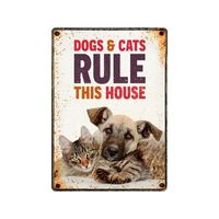 Plenty gifts Waakbord blik dogs & cats rule this house