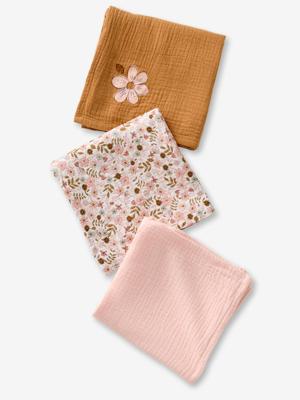 Set van 3 luiers van katoenen gaas FLORA karamel