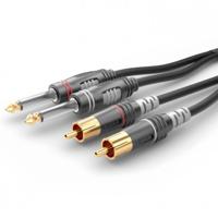 Sommer Cable HBA-62C2-0090 Jackplug / Cinch Audio Aansluitkabel [2x Jackplug male 6,3 mm (mono) - 2x Cinch-stekker] 0.90 m Zwart - thumbnail