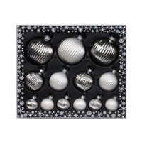 13x stuks luxe glazen kerstballen ribbel zilver 4, 6, 8 cm   -