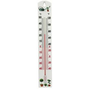 Thermometer buiten - wit - kunststof - 40 cm - plantjes print