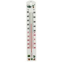 Thermometer buiten - wit - kunststof - 40 cm - plantjes print