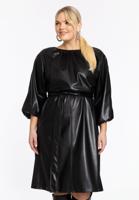 Yoek Jurk met pofmouwen LEATHER | Zwart | Maat 58/60