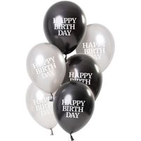 Ballonnen Happy Birthday Gloss Zwart/Zilver (6st)
