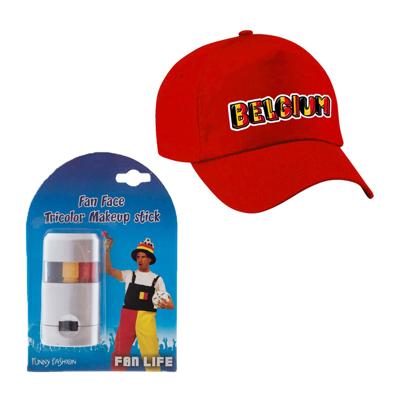 Belgie supporters set - baseballcap rood - met vlag schminkstift - volwassenen - landen