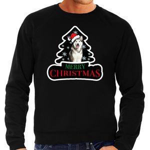 Dieren kersttrui husky zwart heren - Foute honden kerstsweater
