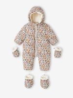 Combipakje met bloemen voor baby met fleece voering lichtbeige met print