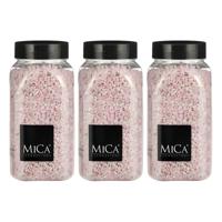 Mica Decorations decoratie stenen/granulaat - 3x - 650ml - roze - hobby steentjes