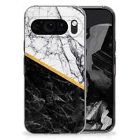Google Pixel 9 Pro XL | TPU | Siliconen hoesje | Marmer Wit Zwart - Origineel Cadeau Man