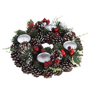 Kerstkrans - tafeldecoratie - versierd - 28 cm - groen - gedecoreerd