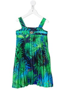 Versace Kids robe plissée en soie à imprimé graphique - Bleu