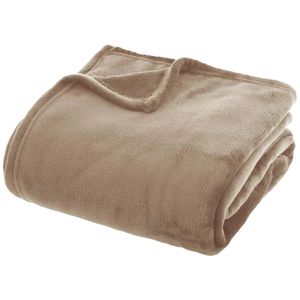 Fleece deken/fleeceplaid - beige - 180 x 230 cm - polyester - bankdeken