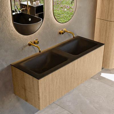 Badmeubel Mondiaz Kurve | 120 cm | Meubelkleur Oak | Wastafelkleur Urban | Dubbele spoelbak | Zonder kraangaten