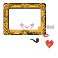 Bruiloft foto prop set met frame - 7-delig - glitter - vrijgezellenfeest - photo booth accessoires - thumbnail