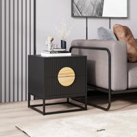 Gecombineerde Nachttafel Bijzettafel met 2 Lades Dennenhouten Grepen en Metalen Frame Moderne Mid-century Bijzettafel Zwart