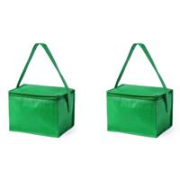 Koeltas - 2x - klein - lunch / blikjes - groen - 21 x 15 x 15 cm - draagriem - 4 liter inhoud