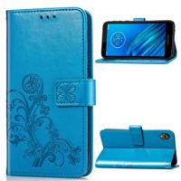 Voor moto E6 vier-blad clasp reliëf gesp mobiele telefoon bescherming lederen draagtas met Lanyard & Card slot & portemonnee & beugel functie (blauw)