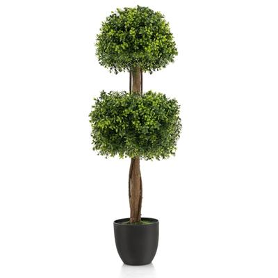 100 cm Kunstmatige Buxus Vormboom 2-Bal Nep Buxus Plant Cement Gevulde Plastic Pot UV-Bestendig voor Veranda Huis