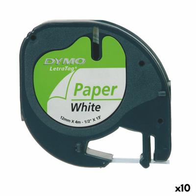 Gelamineerde Tape voor Labelmakers Dymo 91200 12 mm LetraTag Wit Zwart (10 Stuks)