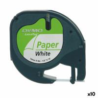 Gelamineerde Tape voor Labelmakers Dymo 91200 12 mm LetraTag Wit Zwart (10 Stuks)